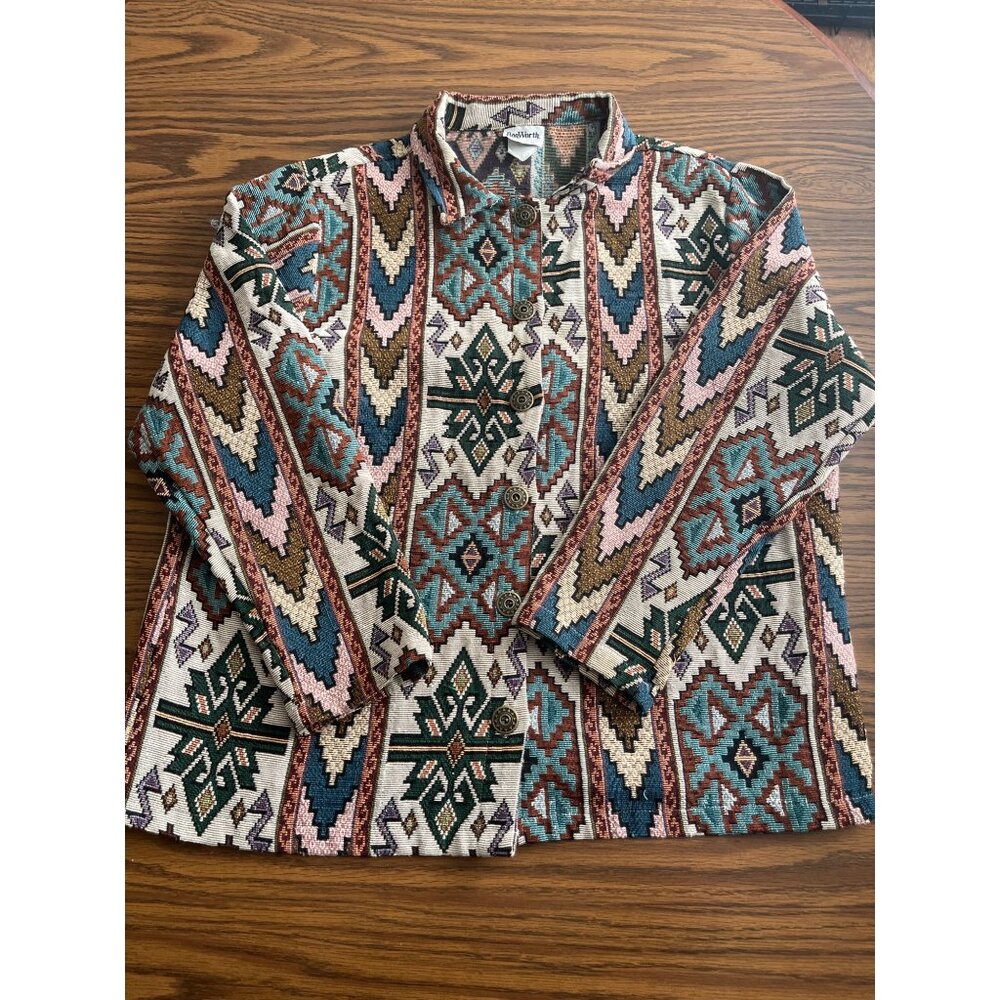 Bonworth Aztec Print Sw Style Button Up Jacket Si… - image 1